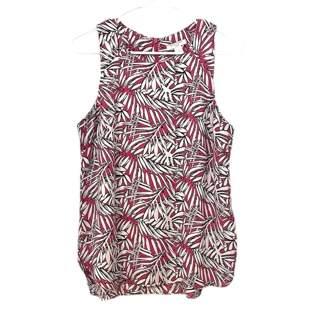 2/$30 Saint Tropez West - Pink White Tropical Sleeveless Blouse Summer Top Small - Picture 1 of 7